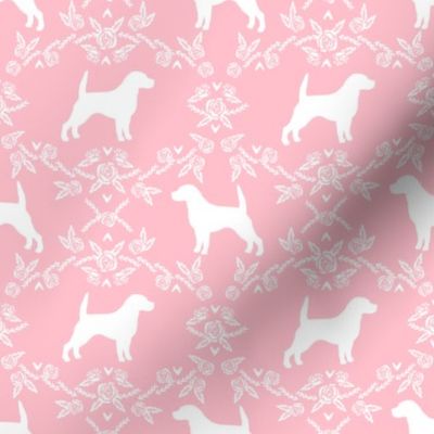 Beagle silhouette with florals pink