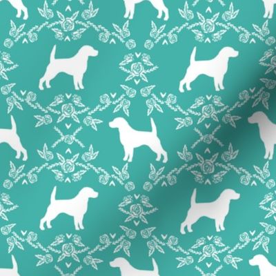 Beagle silhouette with florals turquoise