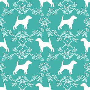 Beagle silhouette with florals turquoise