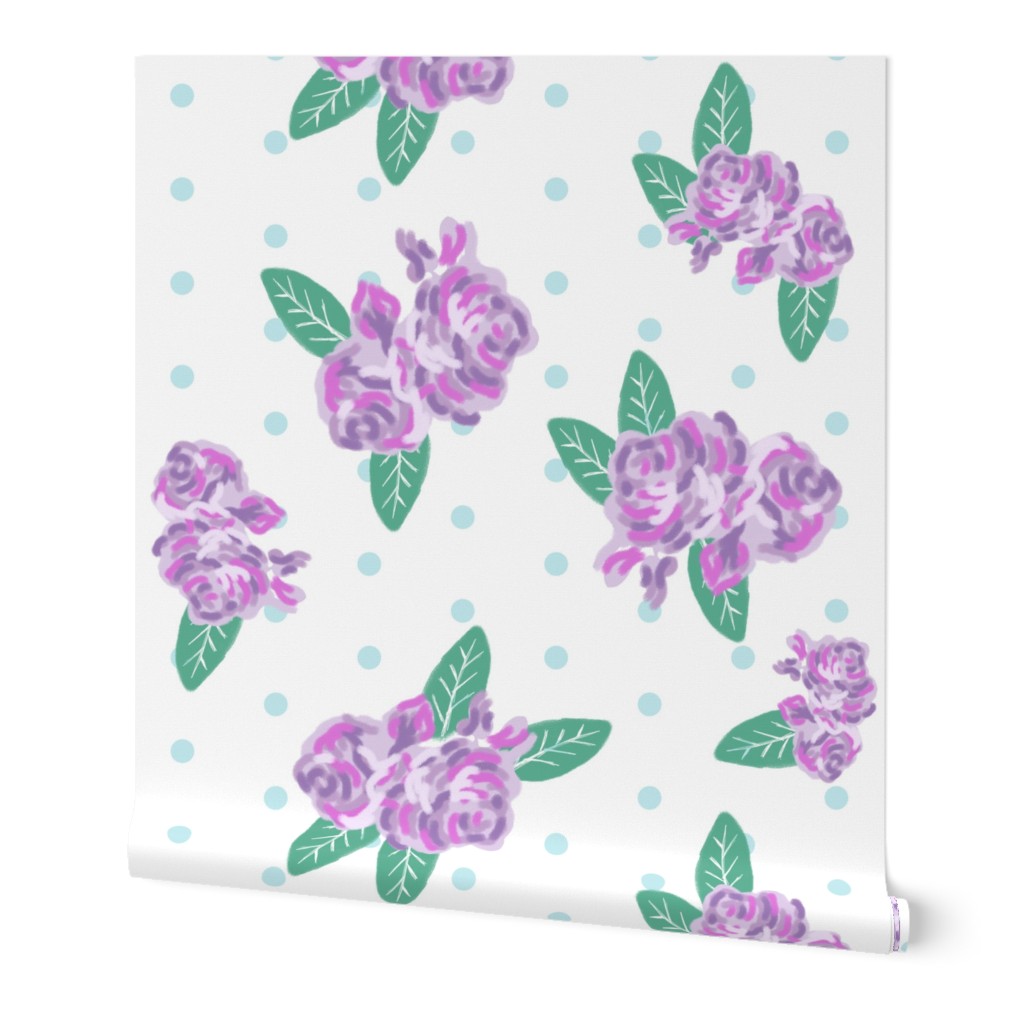 floral fabric purple flowers fabric mini dots