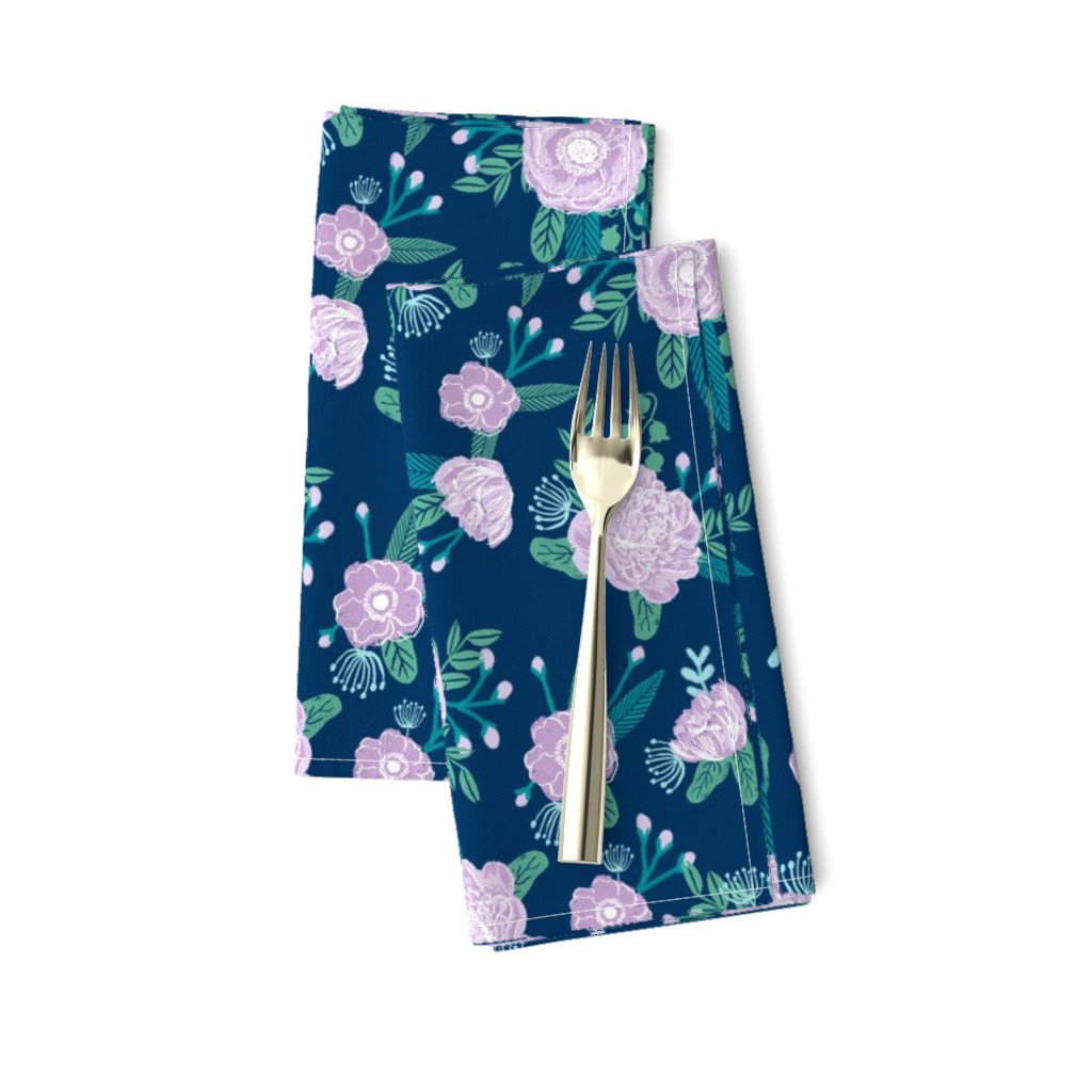 floral fabric navy purple turquoise fabric