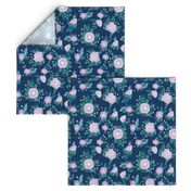 floral fabric navy purple turquoise fabric