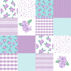 floral triangle cheater quilt turquoise and purple florals nursery girls fabric