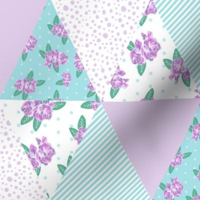 floral triangle cheater quilt turquoise and purple florals nursery girls fabric