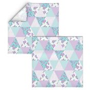 floral triangle cheater quilt turquoise and purple florals nursery girls fabric