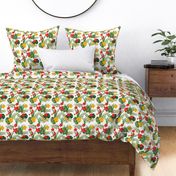 Tropical Birds and Flowers - Floral - fauna- birds - leaves - red - green - gold