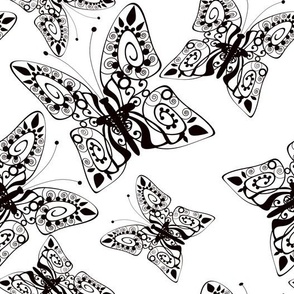 Openwork black butterflies on a white background 