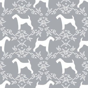 Airedale terrier silhouette florals grey