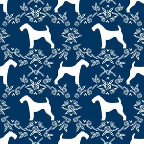 Airedale terrier silhouette florals navy