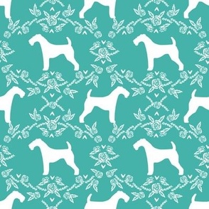 Airedale terrier silhouette florals turquoise