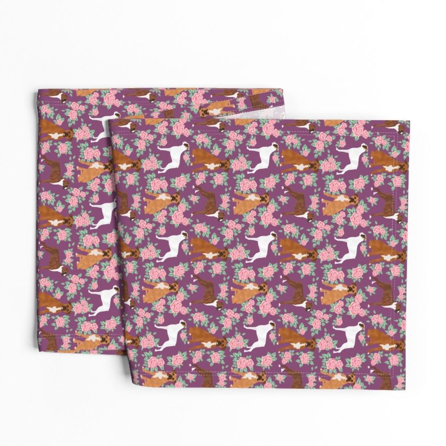 Boxer dog florals fabric pattern rose amethyst