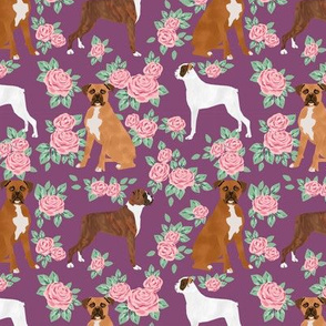 Boxer dog florals fabric pattern rose amethyst