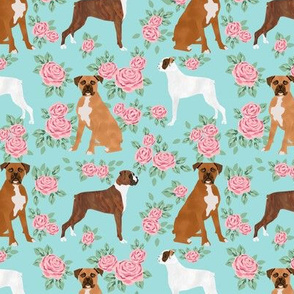 Boxer dog florals fabric pattern rose
