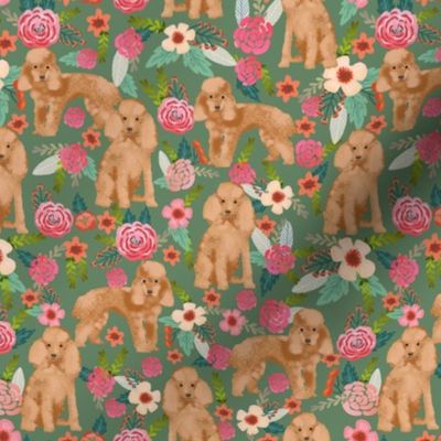 toy poodle fabric apricot toy poodle and florals design - med green