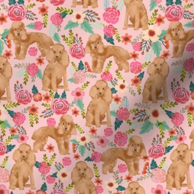 toy poodle fabric apricot toy poodle and florals design - light pink