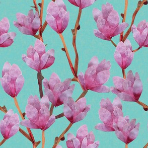 Paper Cut Magnolias - Aquamarine