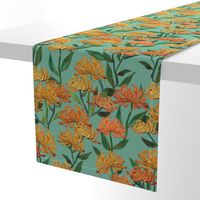 Paper Cut Chrysanthemums - Sea Green