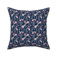 Watercolor wildflowers navy small