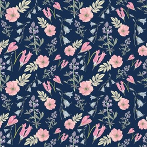 Watercolor wildflowers navy small