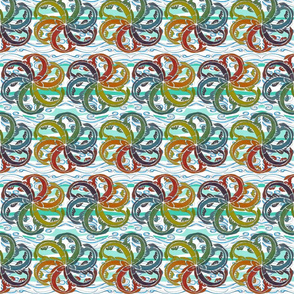 Multicoloured Fish Swirl on the Sea