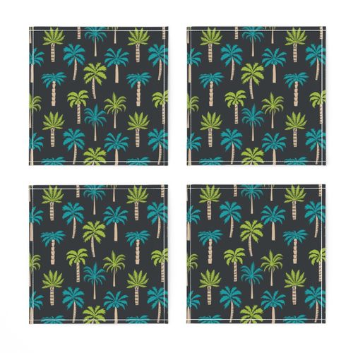 palm tree fabric // tropical summer linocut design by andrea lauren palm prints - black lime and blue