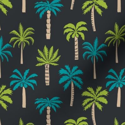 palm tree fabric // tropical summer linocut design by andrea lauren palm prints - black lime and blue