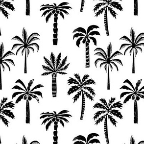 palm tree fabric // tropical summer linocut design by andrea lauren palm prints - black and white