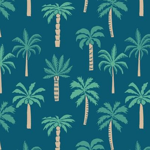 palm tree fabric // tropical summer linocut design by andrea lauren palm prints - dark blue
