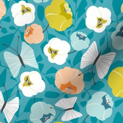 Butterfly Blossom - Floral Turquoise