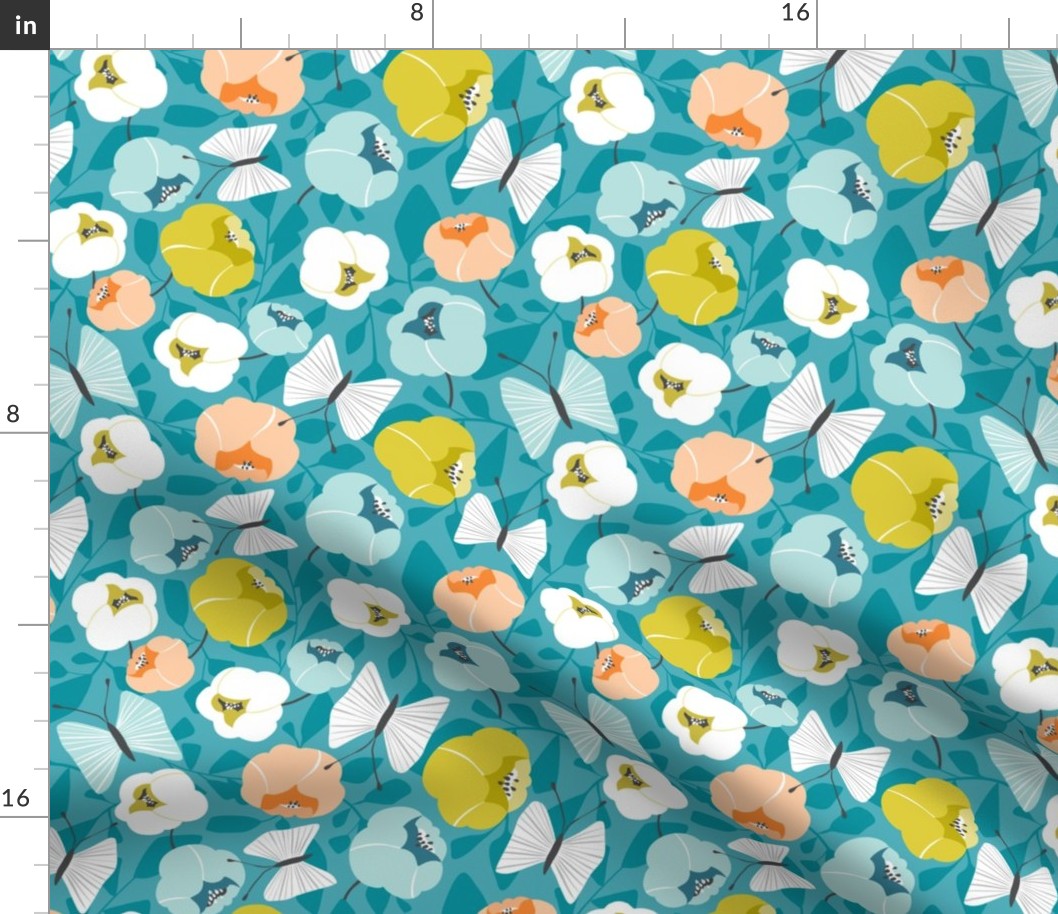 Butterfly Blossom - Floral Turquoise
