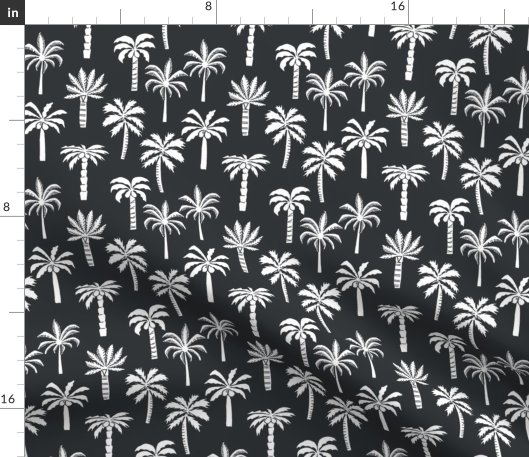 palm tree fabric // tropical summer linocut design by andrea lauren palm prints - charcoal and white