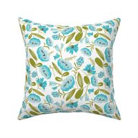 Camille - Botanical Floral Aqua White & Green