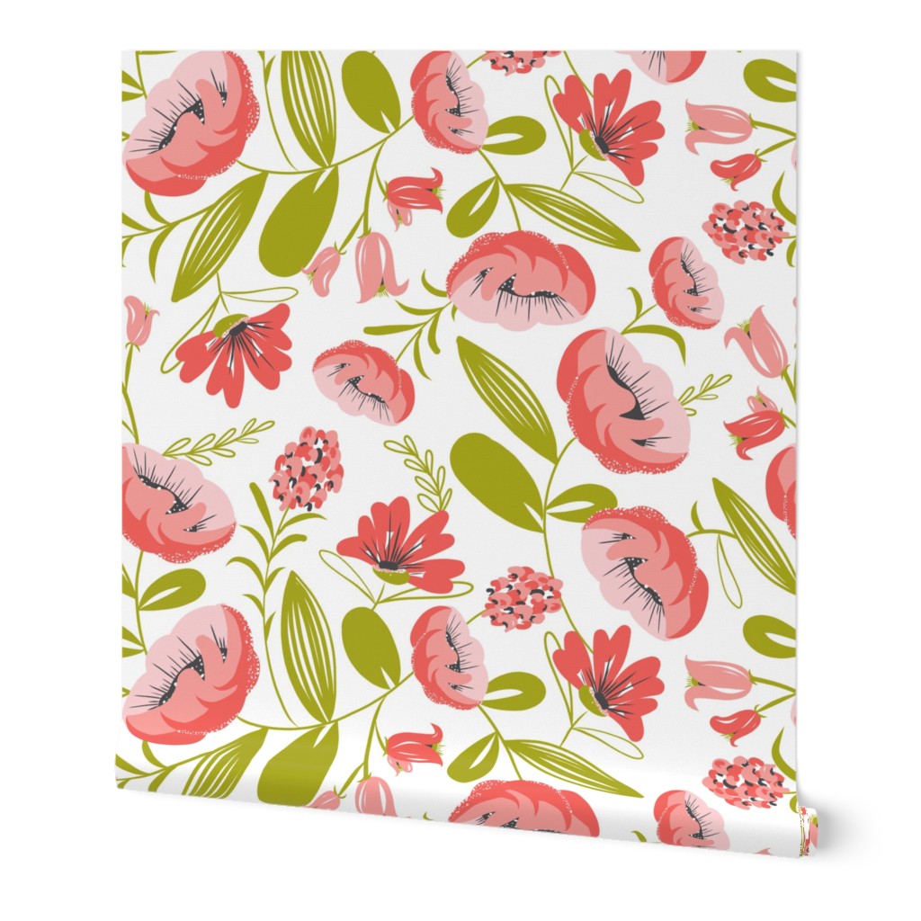 Camille - Botanical Floral Pink White & Green