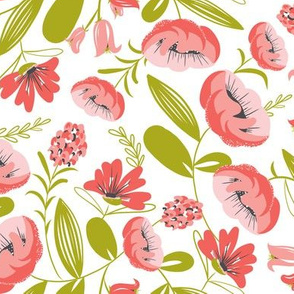 Camille - Botanical Floral Pink White & Green