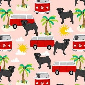 black pug summer tropical palm tree fabric dog fabric - blush