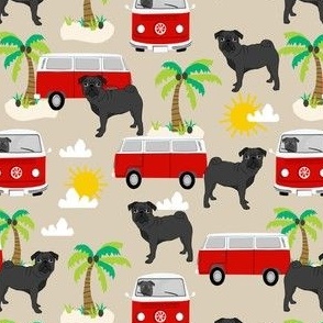 black pug summer tropical palm tree fabric dog fabric - sand