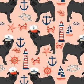 black pug fabric nautical summer nantucket design - blush