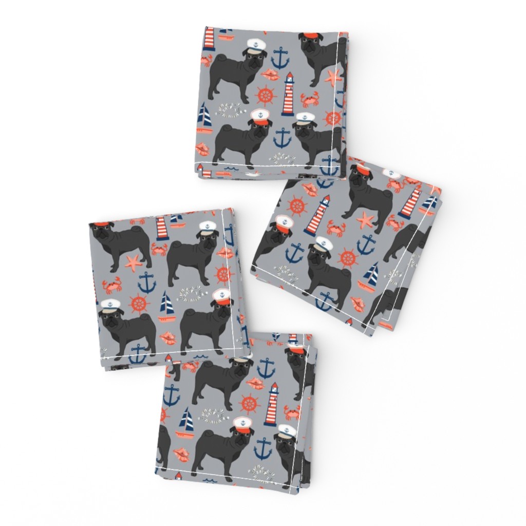 black pug fabric nautical summer nantucket design - light grey