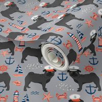 black pug fabric nautical summer nantucket design - light grey