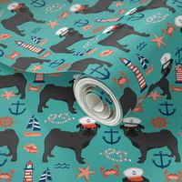 black pug fabric nautical summer nantucket design - turquoise