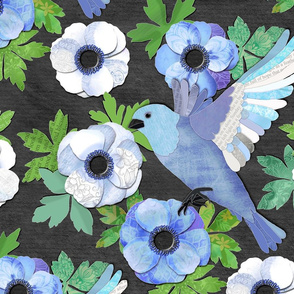 Blue Bird and Anemone Collage