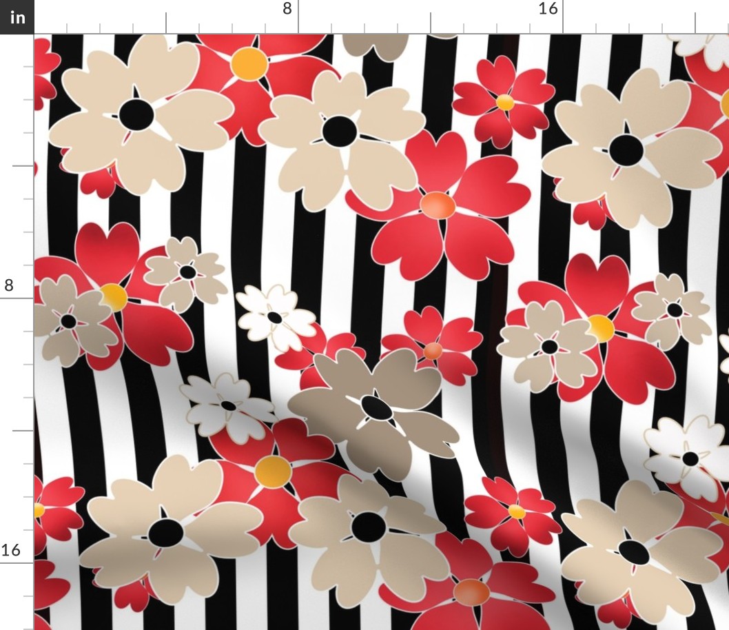 Floral pattern on a striped background