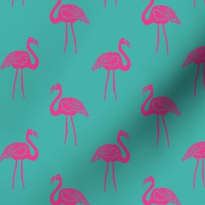 flamingo fabric // simple tropical summer preppy flamingo design by andrea lauren - pink on turquoise