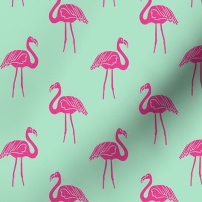 flamingo fabric // simple tropical summer preppy flamingo design by andrea lauren - pink on mint