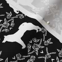 Akita silhouette florals dog fabric pattern black