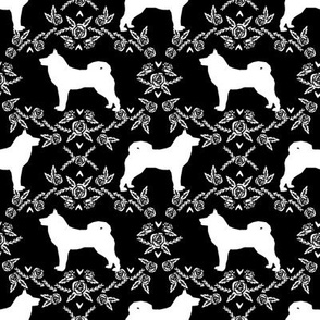 Akita silhouette florals dog fabric pattern black