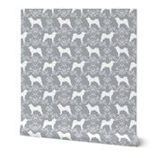 Akita silhouette florals dog fabric pattern grey