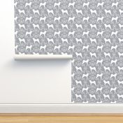 Akita silhouette florals dog fabric pattern grey