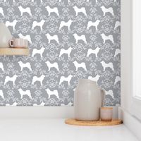 Akita silhouette florals dog fabric pattern grey