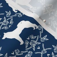 Akita silhouette florals dog fabric pattern navy